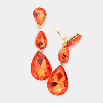 Fashnzfab Teardrop Glass Crystal Drop Evening Clip On Earrings In Orange