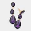 Fashnzfab Teardrop Glass Crystal Drop Evening Clip On Earrings In Purple