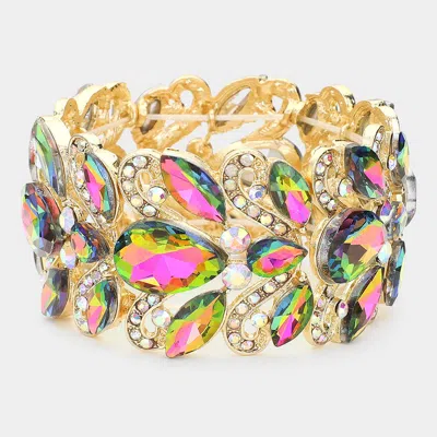 Fashnzfab Teardrop Glass Crystal Evening Stretch Bracelet Vitrail Medium In Multi