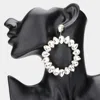 Fashnzfab Teardrop Glass Crystal Open Circle Evening Earrings - Clear, Gold In Silver