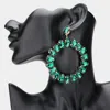 Fashnzfab Teardrop Glass Crystal Open Circle Evening Earrings - Emerald, Gold In Green