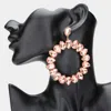 Fashnzfab Teardrop Glass Crystal Open Circle Evening Earrings - Peach In Pink