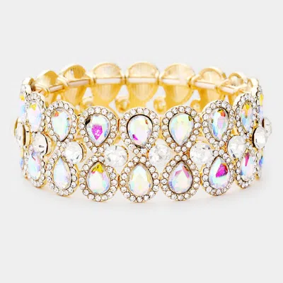 Fashnzfab Teardrop Glass Crystal Pave Stretch Evening Bracelet Ab, Gold In Multi