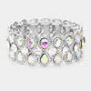 Fashnzfab Teardrop Glass Crystal Pave Stretch Evening Bracelet Ab, Silver In Multi