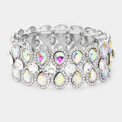 Fashnzfab Teardrop Glass Crystal Pave Stretch Evening Bracelet Ab, Silver In Multi