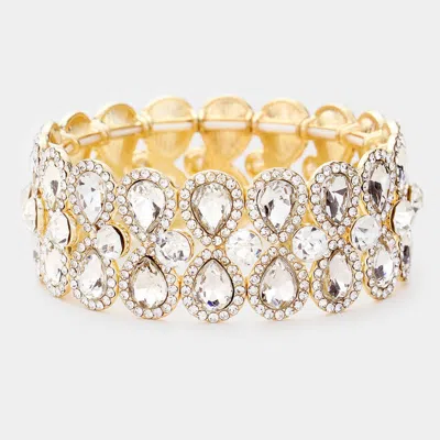 Fashnzfab Teardrop Glass Crystal Pave Stretch Evening Bracelet Clear, Gold In Silver