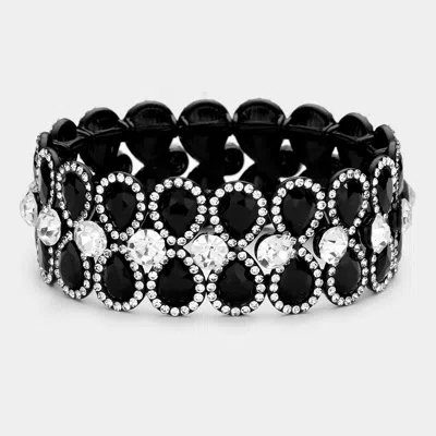 Fashnzfab Teardrop Glass Crystal Pave Stretch Evening Bracelet In Gray