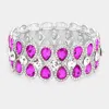 Fashnzfab Teardrop Glass Crystal Pave Stretch Evening Bracelet Purple, Silver In Multi