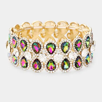 Fashnzfab Teardrop Glass Crystal Pave Stretch Evening Bracelet Vitrail Medium In Green