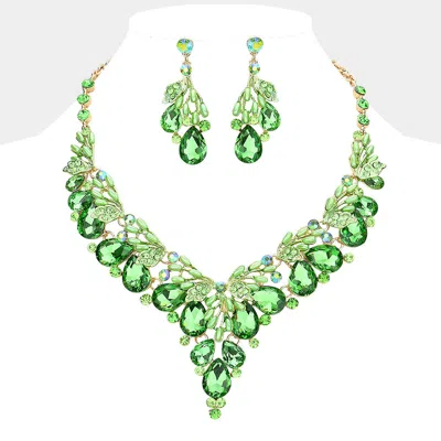 Fashnzfab Teardrop Glass Crystal Pearl Vine Evening Necklace In Green