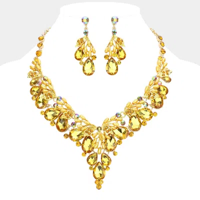 Fashnzfab Teardrop Glass Crystal Pearl Vine Evening Necklace In Yellow