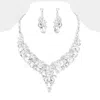 Fashnzfab Teardrop Glass Crystal Vine Collar Evening Necklace In White