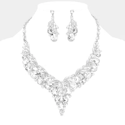 Fashnzfab Teardrop Glass Crystal Vine Collar Evening Necklace In White