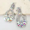 Fashnzfab Teardrop Glass Stone Accent Rhinestone Embellished Open Oval Dangle Evening Clip On Earrings In Multi