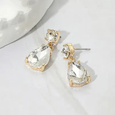 Fashnzfab Teardrop Glass Stone Cluster Dangle Earrings In Gold