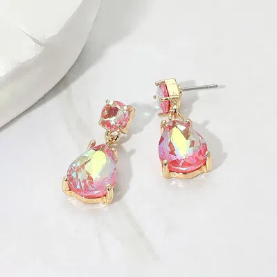 Fashnzfab Teardrop Glass Stone Cluster Dangle Earrings In Pink