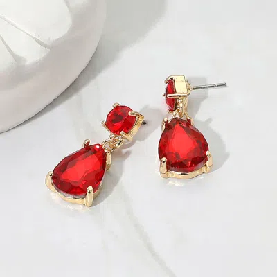 Fashnzfab Teardrop Glass Stone Cluster Dangle Earrings In Red