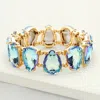 Fashnzfab Teardrop Glass Stone Cluster Stretch Evening Bracelet Ab, Aqua In Gold