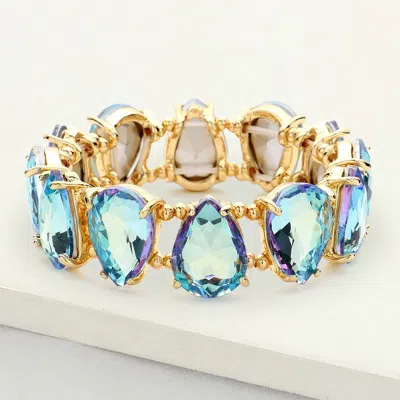 Fashnzfab Teardrop Glass Stone Cluster Stretch Evening Bracelet Ab, Aqua In Gold