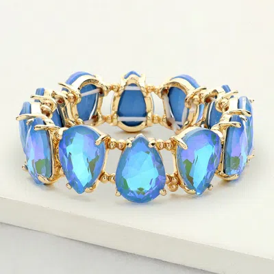 Fashnzfab Teardrop Glass Stone Cluster Stretch Evening Bracelet Ab, Blue In Gold