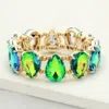 Fashnzfab Teardrop Glass Stone Cluster Stretch Evening Bracelet Ab, Green In Multi