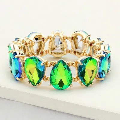 Fashnzfab Teardrop Glass Stone Cluster Stretch Evening Bracelet Ab, Green In Multi