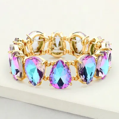 Fashnzfab Teardrop Glass Stone Cluster Stretch Evening Bracelet Ab, Lavender In Multi