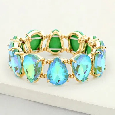 Fashnzfab Teardrop Glass Stone Cluster Stretch Evening Bracelet Ab, Mint In Multi