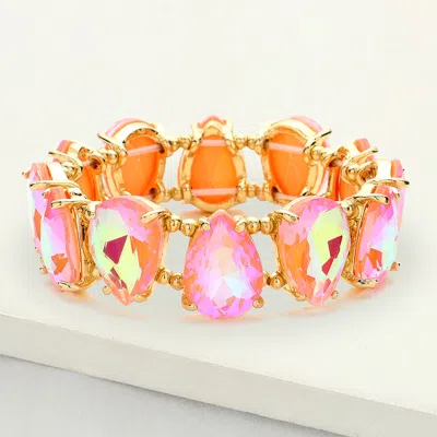 Fashnzfab Teardrop Glass Stone Cluster Stretch Evening Bracelet Ab, Pink In Multi