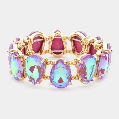 Fashnzfab Teardrop Glass Stone Cluster Stretch Evening Bracelet Ab, Purple In Multi