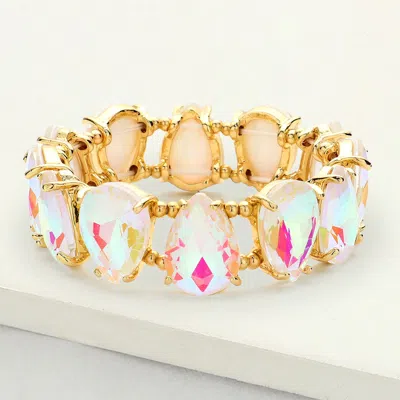 Fashnzfab Teardrop Glass Stone Cluster Stretch Evening Bracelet Ab, White In Multi