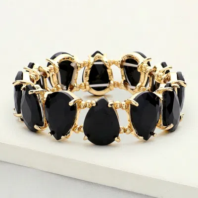 Fashnzfab Teardrop Glass Stone Cluster Stretch Evening Bracelet Black