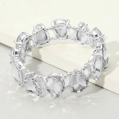 Fashnzfab Teardrop Glass Stone Cluster Stretch Evening Bracelet Clear, Silver In Multi