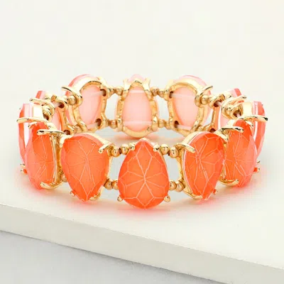 Fashnzfab Teardrop Glass Stone Cluster Stretch Evening Bracelet Coral, Neon In Multi