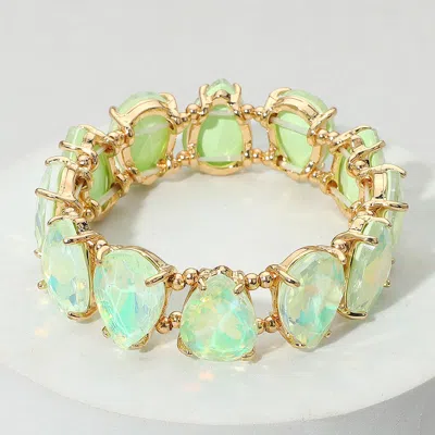 Fashnzfab Teardrop Glass Stone Cluster Stretch Evening Bracelet Mint, Opal In Green