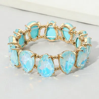 Fashnzfab Teardrop Glass Stone Cluster Stretch Evening Bracelet In Multi