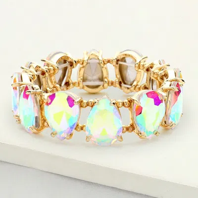 Fashnzfab Teardrop Glass Stone Cluster Stretch Evening Bracelet In Multi