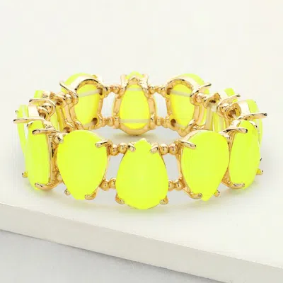 Fashnzfab Teardrop Glass Stone Cluster Stretch Evening Bracelet Neon, Yellow In Multi