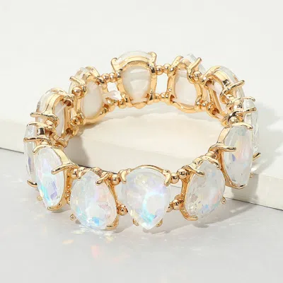 Fashnzfab Teardrop Glass Stone Cluster Stretch Evening Bracelet Opal, White In Silver