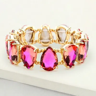 Fashnzfab Teardrop Glass Stone Cluster Stretch Evening Bracelet In Purple