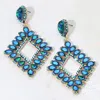 Fashnzfab Teardrop Glass Stone Cluster Trip Open Rhombus Dangle Evening Earrings - Ab, Blue, Gold In Blue