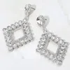 Fashnzfab Teardrop Glass Stone Cluster Trip Open Rhombus Dangle Evening Earrings - Clear, Silver In Metallic