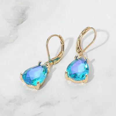 Fashnzfab Teardrop Glass Stone Drop Dangle Earrings In Blue