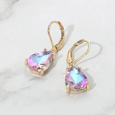 Fashnzfab Teardrop Glass Stone Drop Dangle Earrings In Gold