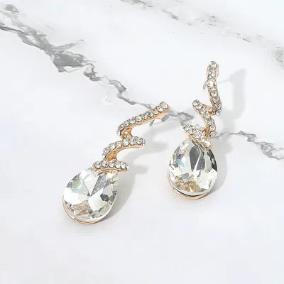 Fashnzfab Teardrop Glass Stone Drop Stone Paved Swirl Evening Earrings In Multi