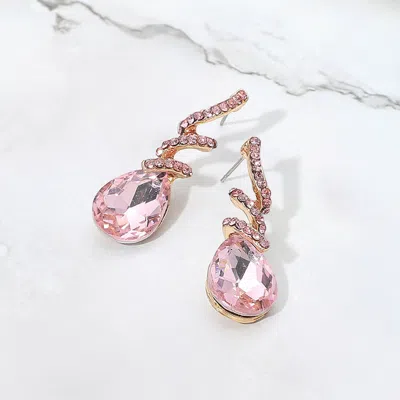 Fashnzfab Teardrop Glass Stone Drop Stone Paved Swirl Evening Earrings In Pink