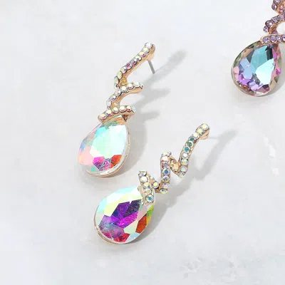 Fashnzfab Teardrop Glass Stone Drop Stone Paved Swirl Evening Earrings In Silver