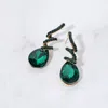 Fashnzfab Teardrop Glass Stone Drop Stone Paved Swirl Evening Earringsemerald In Gold