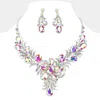 Fashnzfab Teardrop Glass Stone Flower Pointed Evening Necklace 20" + 3" L In Brown