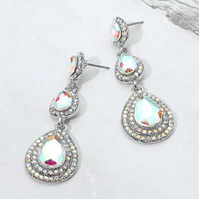 Fashnzfab Teardrop Glass Stone Link Drop Dangle Evening Earrings - Ab, Silver In Metallic